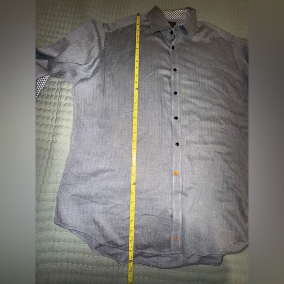 Thomas Dean Button Up Shirt Men’s Grey white Cross weave Long Sleeves size XL - Picture 8 of 11